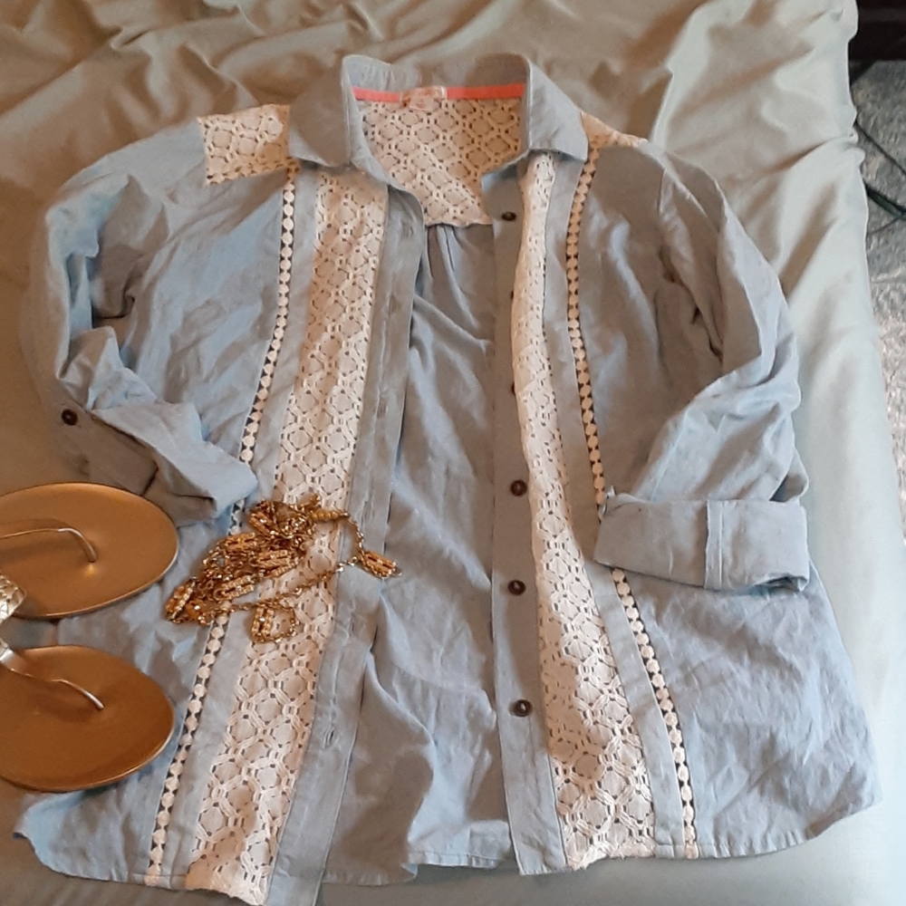 Chambray lace detailed shirt